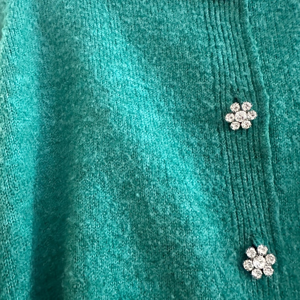 Zara Green Sweater Cardigan with flower gems - Picture 7 of 12